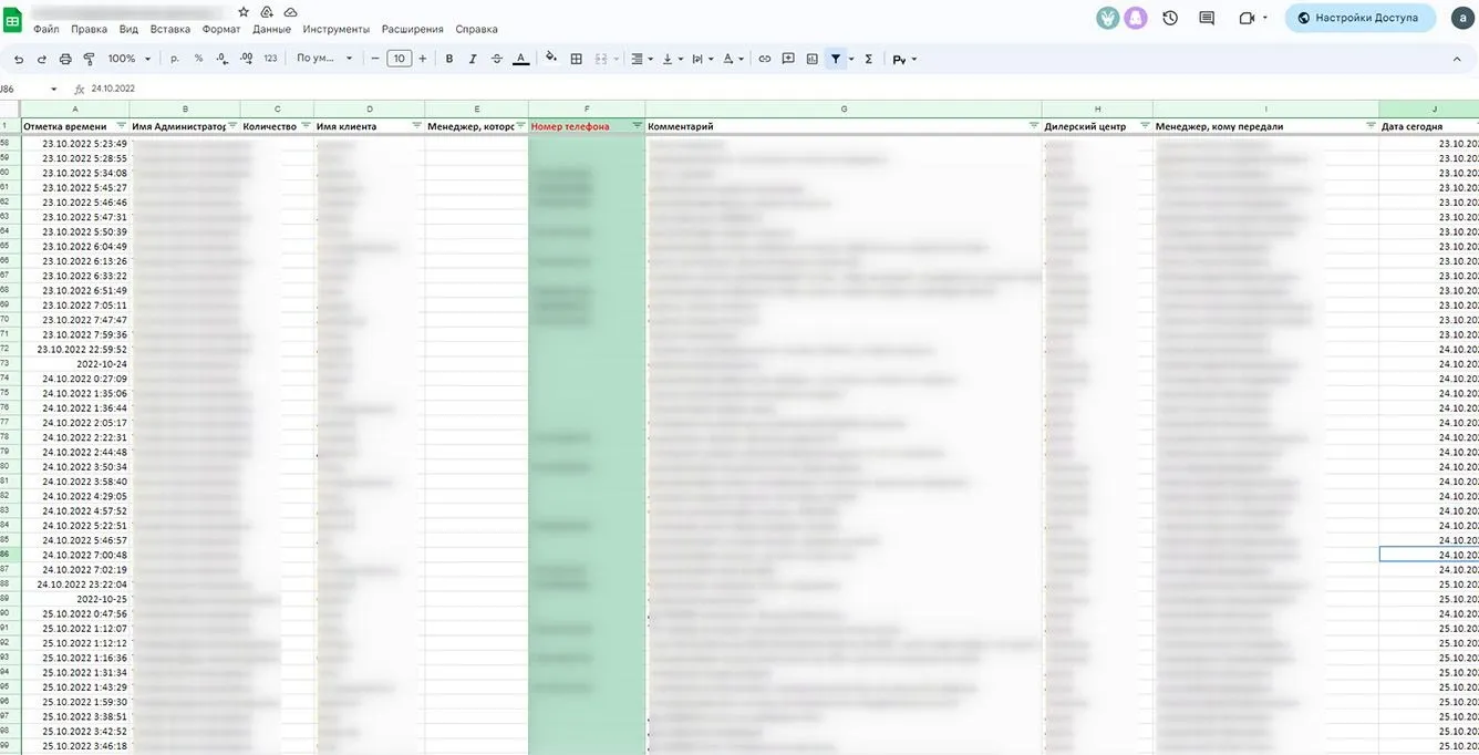 Временное решение: отчет по встречам в салоне и продажам вели в Google-документах.